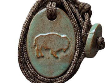 Bison Necklace Buffalo - Wildlife Pendant - Nature Jewelry Green