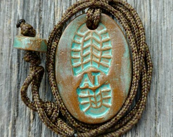Outdoor Adventure Appalachian Trail (AT) Hiking Boot Print Necklace in Turquoise