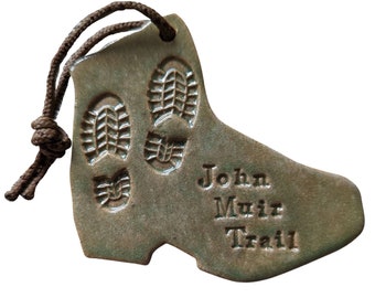 John Muir Trail JMT Hiking Boot Shape Ornament Hiking Backpacking Keepsake Momento Green