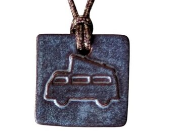 Hippie Van Adventure Mobile Pendant Camper Bus Life Necklace Gift Slate