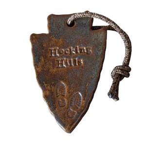 Hocking Hills Hiking Bootprint Arrowhead Ornament Outdoor Adventure Holiday Gift Collectible Momento Blue