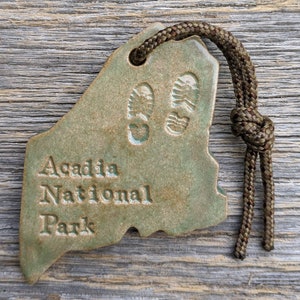 Two Handcrafted Felted Ornaments of Green Mountain State and Long Trail for Gifts or Christmas Tree Vermont Ornament Set