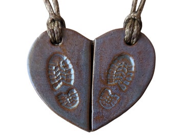 Hiking Boot Hiking Hearts Best Friend Partner Lover Boot Print Necklace Outdoor Adventure Valentine Gift Set of 2 Natural
