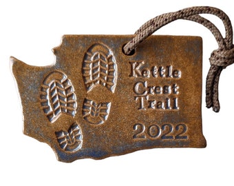 Kettle Crest Trail Washington Backpacking Hiking Outdoor Adventure State Ornament Bootprint Gift Blue