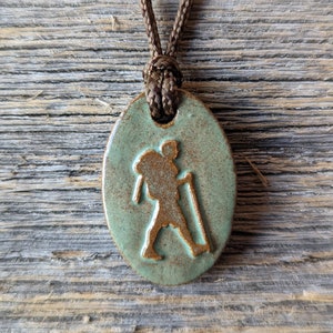 Hiker Backpacker Guy Outdoors Jewelry Adventure Necklace Hiking Gift Turquoise image 3