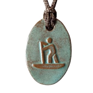 SUP Stand Up Paddler Paddle Board Outdoor Adventure Necklace Pendant Gift Turquoise