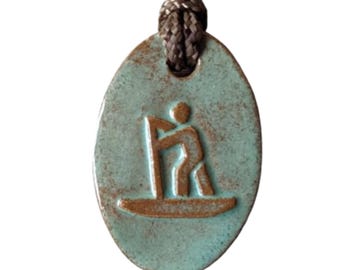 SUP Stand Up Paddler Paddle Board Outdoor Adventure Necklace Pendant Gift Turquoise