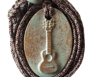 Guitar Acoustic Bluegrass Instrument Jewelry Necklace Gift Stormy Turquoise