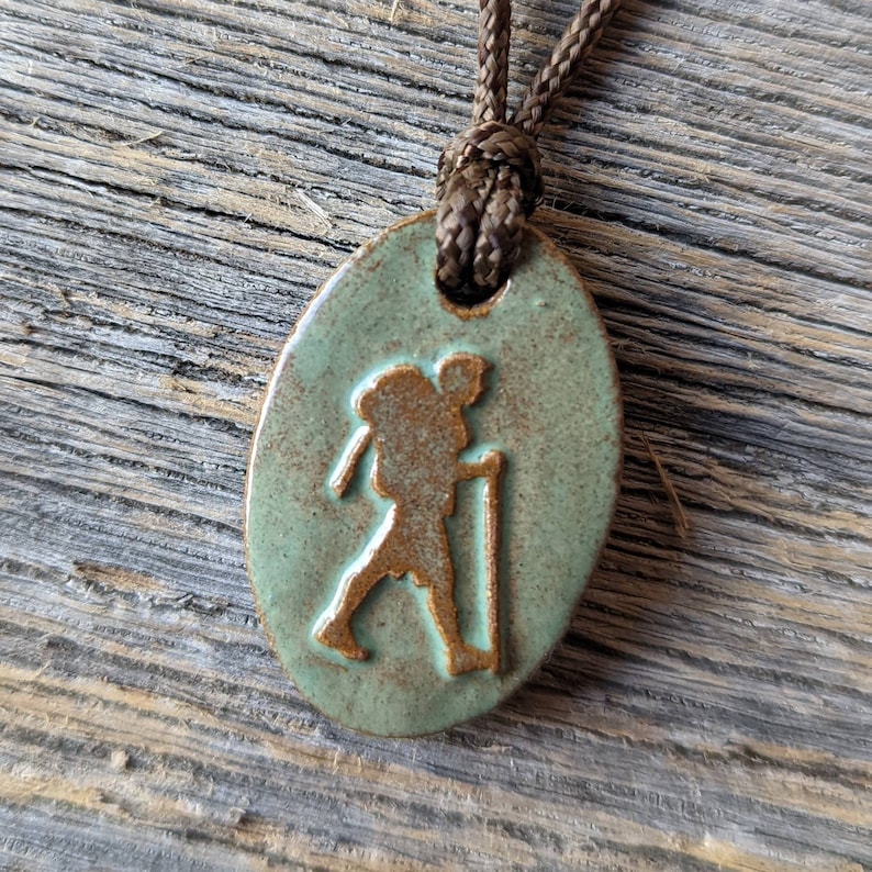 Hiker Backpacker Guy Outdoors Jewelry Adventure Necklace Hiking Gift Turquoise image 5