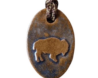 Bison Necklace Buffalo - Wildlife Pendant - Nature Jewelry Stormy Blue