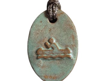 Canoe Canoeing Person Outdoor Adventure Pendant Necklace Gift Green