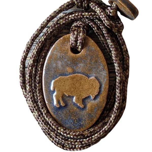 Bison Necklace Buffalo - Wildlife Pendant - Nature Jewelry Stormy Blue