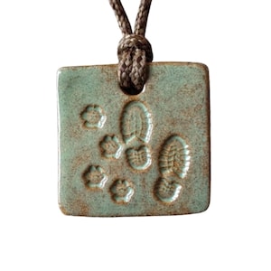 Leave Only Bootprints (Pawprints) Hiking with Dog Pendant Necklace Gift Green