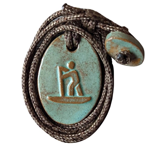 SUP Stand Up Paddler Paddle Board Outdoor Adventure Necklace Pendant Gift Turquoise
