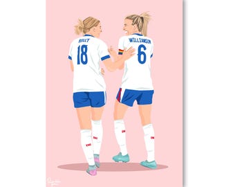 Illustration de Chloe Kelly et Leah Williamson | Impression football lionnes (téléchargement numérique)