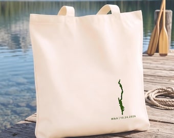 Custom Lake George Silhouette Tote Bag | Personalized Destination Wedding Welcome Favor | Upstate NY Lake House Guest Bag