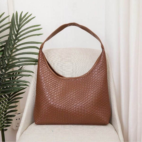 Leather Dumpling Bag - New Designer Bag, Knot Woven Bag, Large Shoulder Bag, Vegan Leather,Interwoven Leather Purse Clutch Bag,Gift For Her