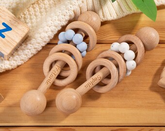 Custom Wooden Baby Rattle,Personalized Baby Rattle,Wooden Silicone Toy Rings,Wooden Baby Toys,Baby Shower Toy,Newborn Baby Gifts,Wood Rattle