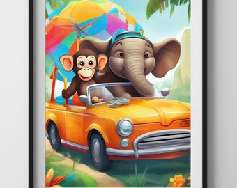 Monkey and Elephant print