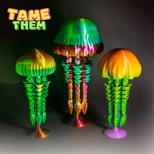 set 3 tops + Stand / articulated jellyfish / toy / print in place / animal / flexible /cute / tamethem