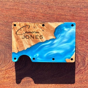 Portefeuille bleu mince, gravé, cadeau garçons d'honneur, portefeuille en résine personnalisé, cadeau de mariage, portefeuille bleu, cadeau beau-père en résine, cadeau gravé