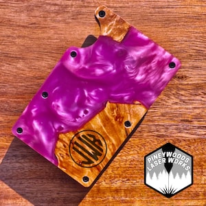 Cartera rosa Tarjetero minimalista Clip para billetes rosa Cartera fina para mujer Cartera personalizada con iniciales Cartera de regalo grabada con láser morada Rosa
