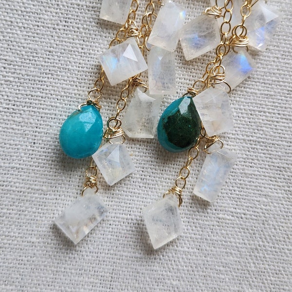 Luna || earrings || rainbow moonstone, chrysocolla & 14k goldfilled