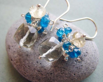 Sunshine earrings - green amethyst, lemon quartz, electric blue apatite & sterling silver