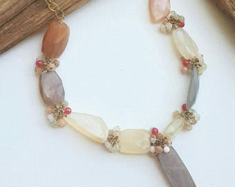 Clair De Lune necklace - moonstone, carnelian, jade & 14k goldfilled