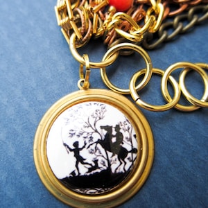 TEXTURED A Knight&#39;s Tale bracelet - vintage and new-vintage gold, brass and copper chains, lucite and knight cameo