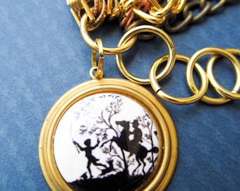 Pulsera de cadena texturizada: oro vintage, latón, cobre, camafeo de caballero