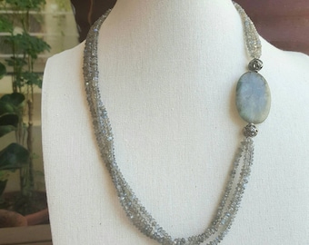 Storm necklace - blue flash labradorite & oxidized fine/sterling silver