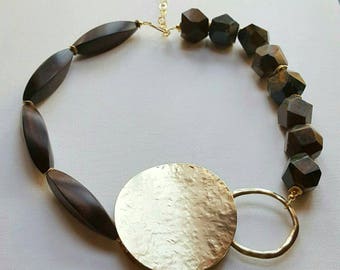Ogen || necklace || ocean jasper, ebony wood, gold disc & vermeil