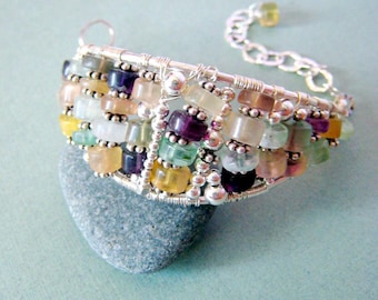 Leaf cuff bracelet - fluorite & sterling silver