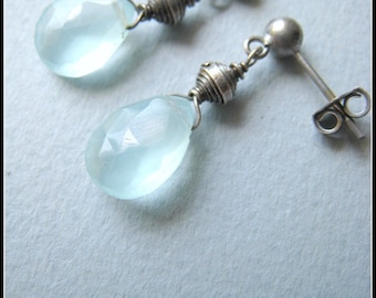 SIMPLICITY Aqua earrings - aqua chalcedony & oxidized fine/sterling silver