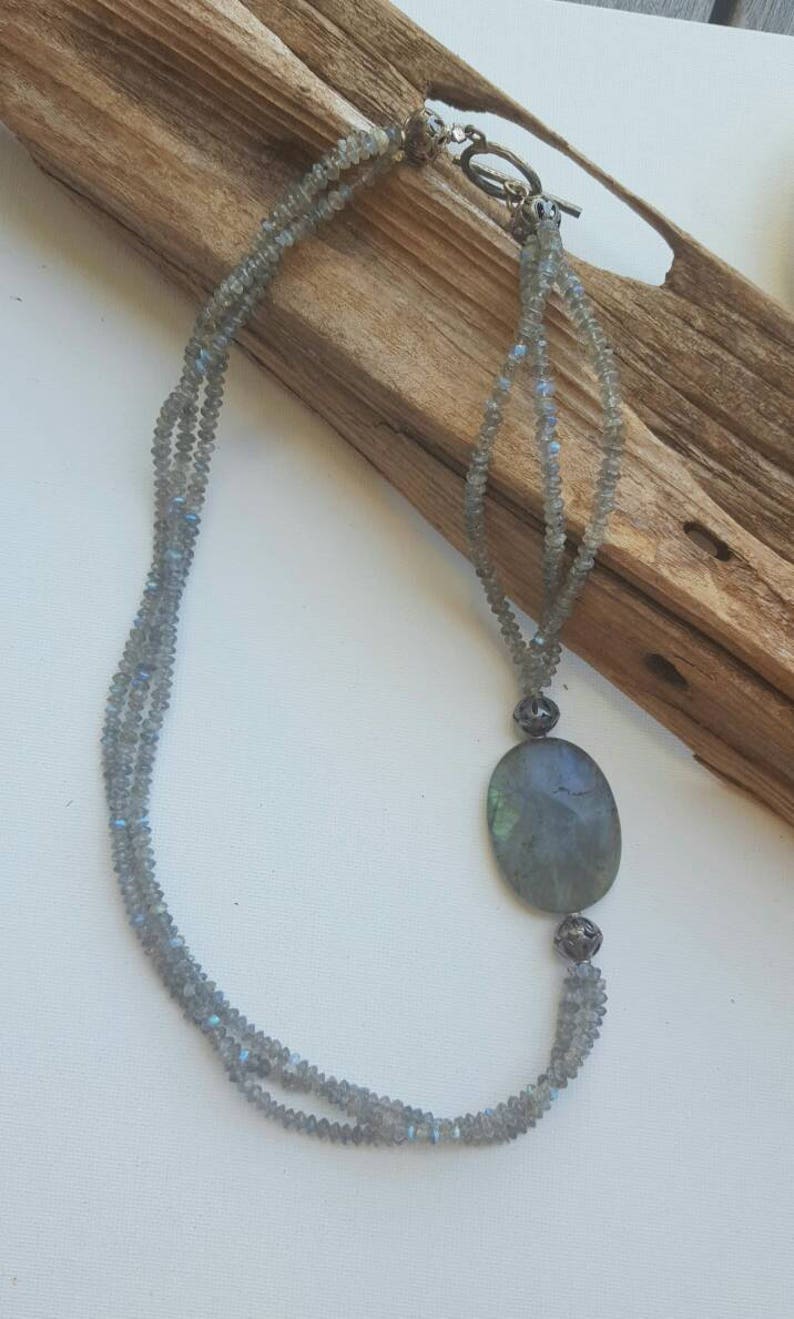 Storm necklace blue flash labradorite & oxidized fine/sterling silver image 3