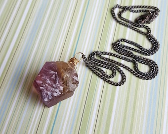 VOYAGES Provence // collar colgante // pepita de ametrina cruda, plata 14k rellena de oro y oxidada