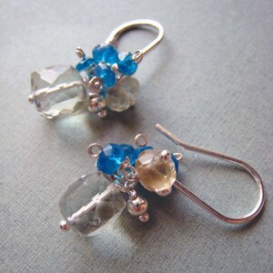 Sunshine earrings green amethyst, lemon quartz, electric blue apatite & sterling silver image 2