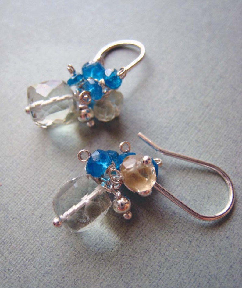Sunshine earrings green amethyst, lemon quartz, electric blue apatite & sterling silver image 2