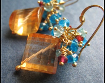 Apricots || earrings || quartz, apatite, garnet & vermeil, 14k goldfilled