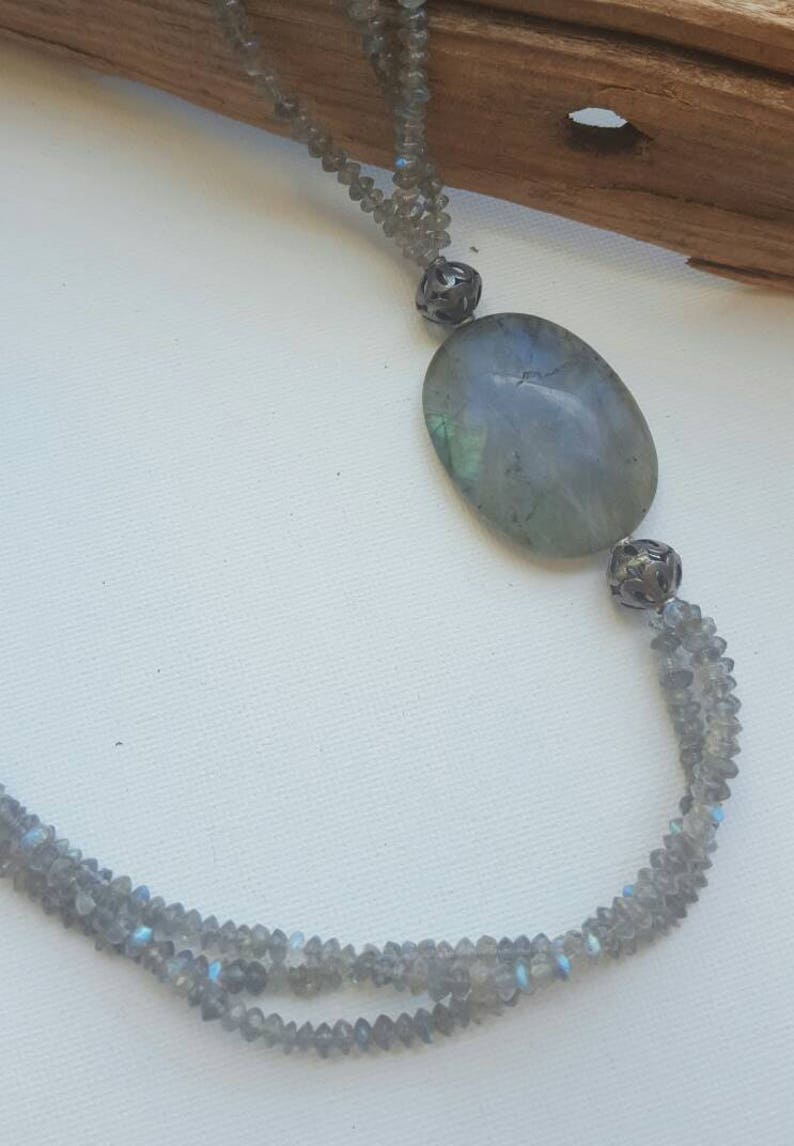 Storm necklace blue flash labradorite & oxidized fine/sterling silver image 4