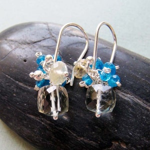 Sunshine earrings green amethyst, lemon quartz, electric blue apatite & sterling silver image 4