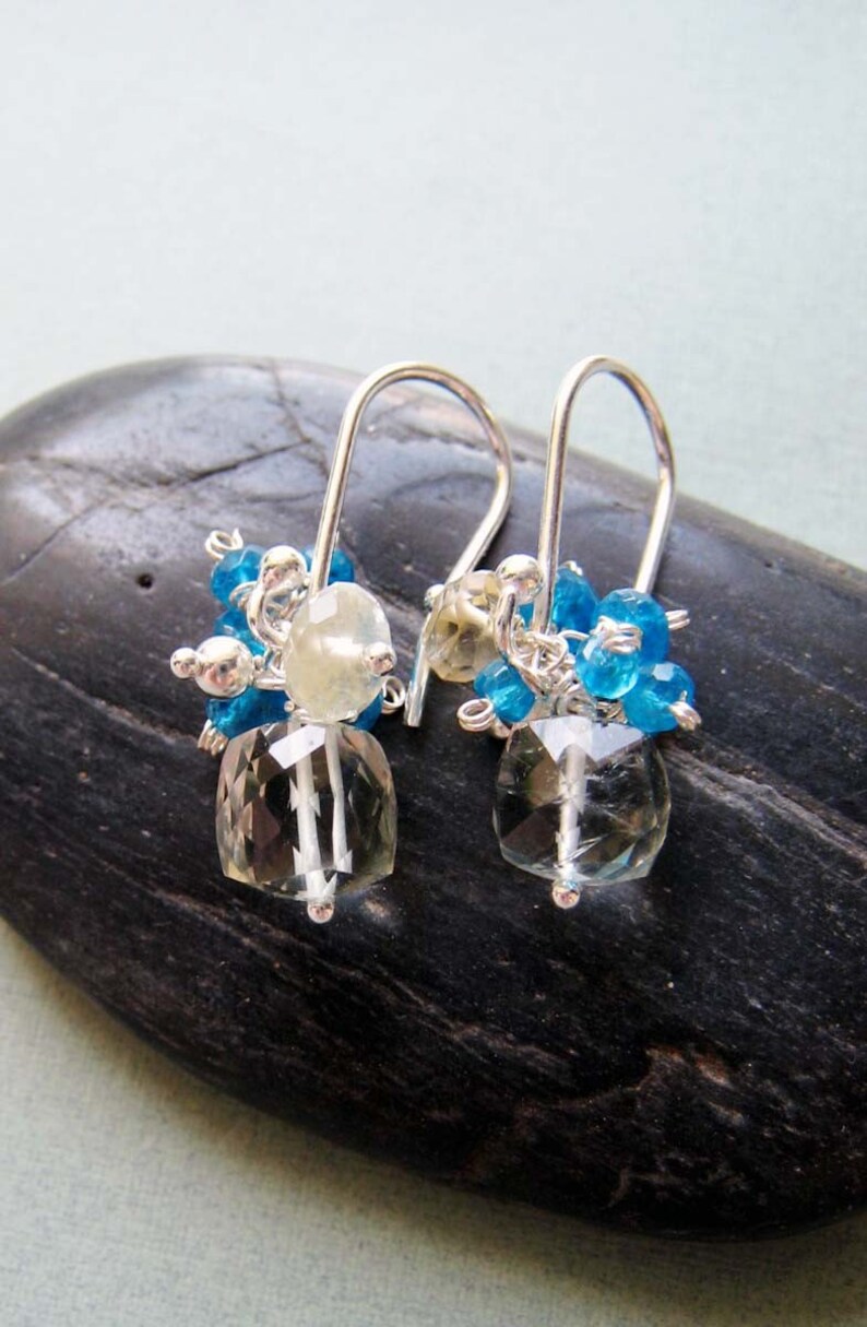 Sunshine earrings green amethyst, lemon quartz, electric blue apatite & sterling silver image 4