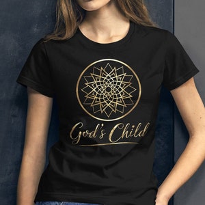 Estampado de letras de God's Child, camiseta de manga corta para mujer, tejido cómodo y transpirable, cuello redondo, manga corta, perfecto para uso informal