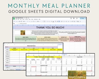 Easy Meal Planner Google Sheets | Weekly & Monthly Menu Organizer | Digital Download