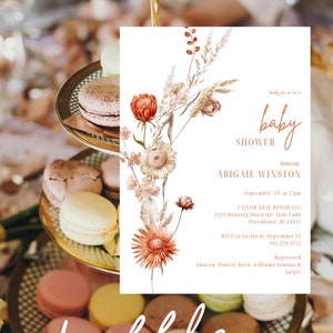 Digital Boho Terracotta Dried Flowers & Foliage Baby Shower Invitation | Boho Baby Shower Invite | Boho | Neutral Baby Shower | Neutral