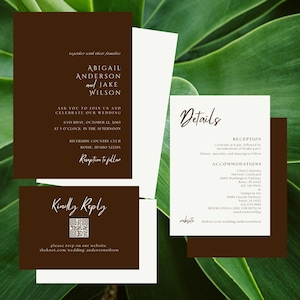 Digital Chocolate Wedding Invitation, RSVP. & Details cards, Brown RSVP, Brown Details Card, Chocolate Brown Wedding bundle, Brown Invite