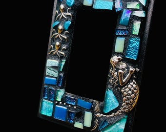 Mosaic Light Switch cover plates Mermaid  ROCKER   stained glass decor Beach ceramic tiles turquoise mix art