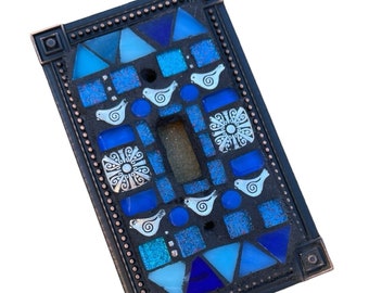 Mosaic light switch plate cover  Tree of LIFE Birds stained glass decor art tiles Toggle custom  glass tiles