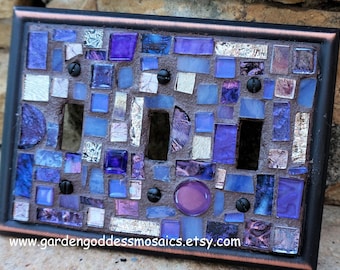 Light Switch plate cover Mosaic wall outlet covers stained glass decor art tiles Toggle custom purple  colors ORB metal aged bronze